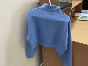 Oversized Light Blue Cropped Zip-Up