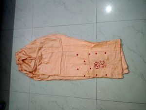 Peach Floral Embroidered Kurti Set