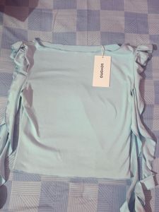 Blue Ruffle Sleeve Top