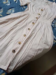 BEIGE BUTTON DRESS