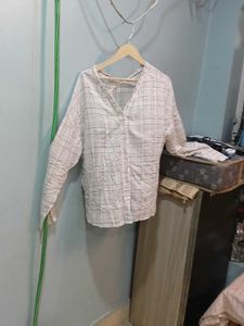 Checkered V-Neck Blouse