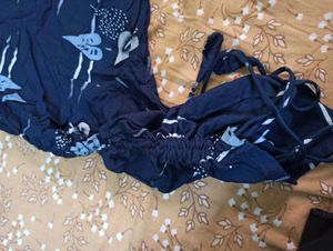 Navy Leaf Print Dress