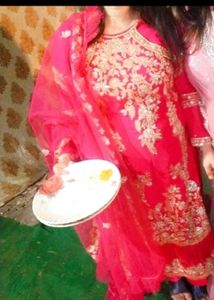 Heavy Work Suit With Frill Dupatta