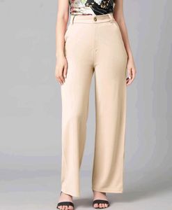 Beige Wide Leg Trousers