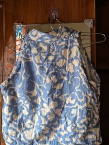 Blue &amp; White Sleeveless Button-Up