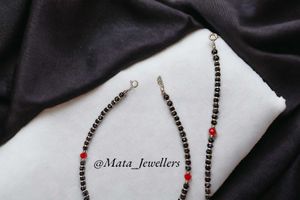 Evil Eye Black &amp; Red Beads Sterling Silver Anklet