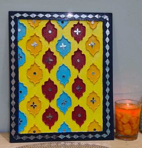 15=Handmade Lippan Art With Mirror Wall Decor 💙💛