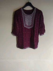 Maroon Embroidered Kurta