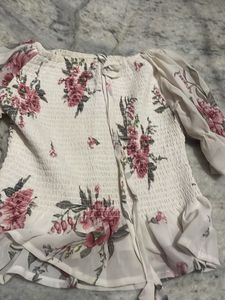 Floral Smocked Top with Chiffon Sleeves