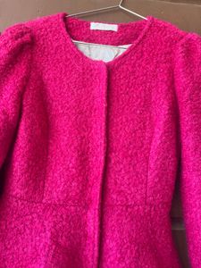 Winter Wool Tweed Dress Pink Color For Vacation
