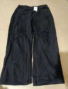 Puella Distressed Black Wide Leg Jeans, 36 Size