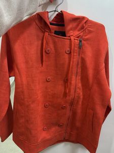 Red Button-Down Hooded Jacket