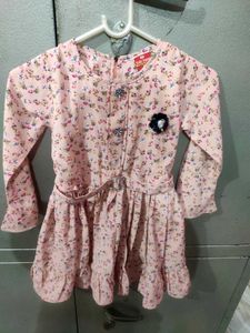 Floral Print Belted Girls Dress