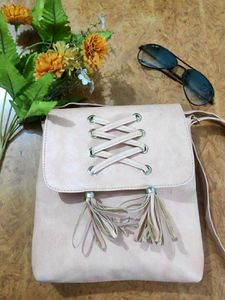 Blush Pink Lace-Up Sling Bag