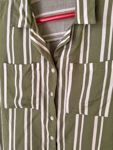 Olive Green White Striped  Shirt