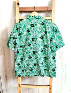 Green Printed Cotton Shirt Size-38-40