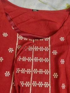 Elegant Red Embroidered Kurta With Dupatta