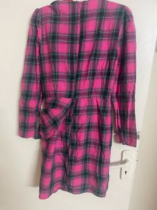 Pink Plaid Wrap Dress