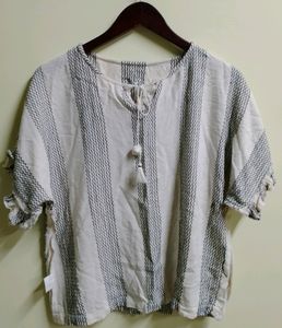 AND Striped Cotton Half Sleeve Top (Women)