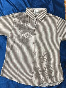 Striped Floral Button-Down Shirt