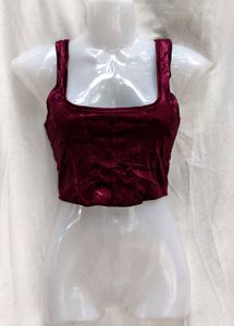 I. Burgundy Velvet Crop Top