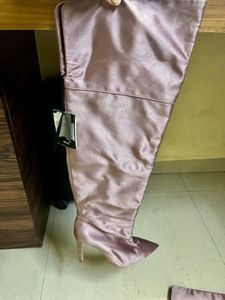 Brand New Mauve Satin Over-the-Knee Boots