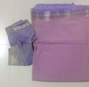 Lavender Cotton Blend Saree & Blouse
