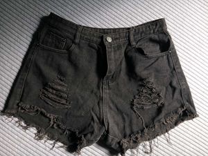 Ripped Black Denim Shorts