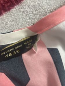 Geometric Abstract Print V-Neck Tunic Top - Pink,