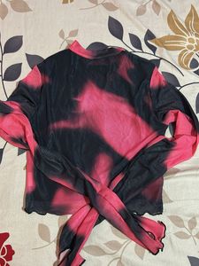 Pink Black Tie Dye Mesh Top