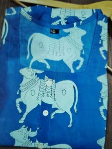 Blue Tiered Midi Dress with Sheep Print