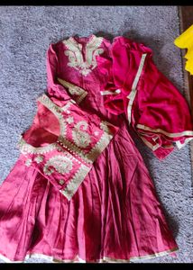 Maroon Anarkali With Waistcoat And Dupatta