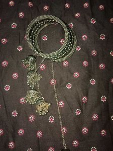 Silver Beaded Bangle with Jhumka Charms