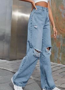Ripped Wide Leg Denim Jeans