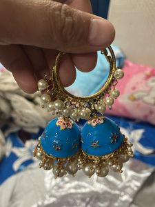 Blue Jhumka Hoop Earrings