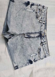 Acid Wash Mid Waist Denim Shorts