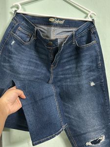 Navy Blue Ribbed Denim Jeans