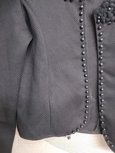 Black Crop Jacket With Embellished Neck Open Front