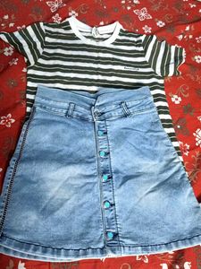 Combo Short Denim Skirt With T-shirt Gift