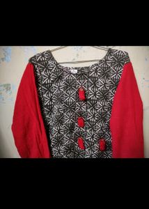 Cotton Kurti In Red And Black Design Size L