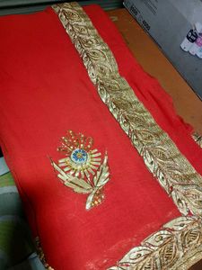 Red &amp; Gold Embroidered Saree