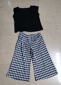 Tiny Baby Girls Black Top &amp; Gingham Pants Set