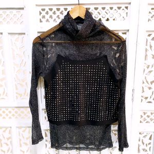 Black Sheer Rhinestone Top C