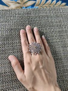 American Diamond Adjustable Silver Ring For Women