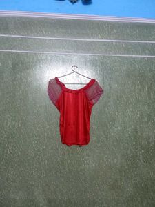 Red Satin Robe with Lace Trim