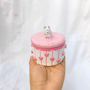 Handmade Clay Trinket Box (Pink Cat)