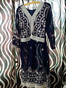 Embroidered Navy Dress