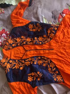 Orange Shrug Fit Dress With Dark Blue