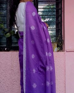 Purple Cotton Saree with readymade blouse bust 36