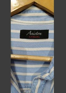 Branded Loose Fit Button Down - Blue Stripe Shirt